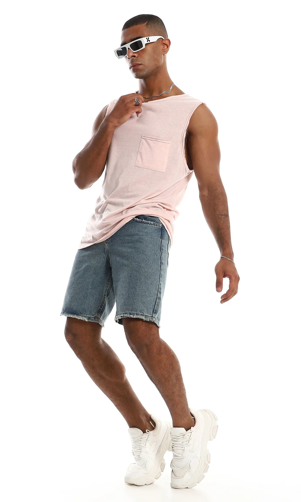 98922 Slip On Cotton Tank Top With Side Pocket - Light Simon