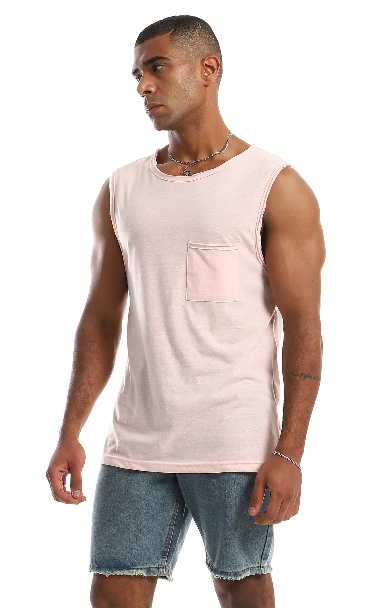98922 Slip On Cotton Tank Top With Side Pocket - Light Simon