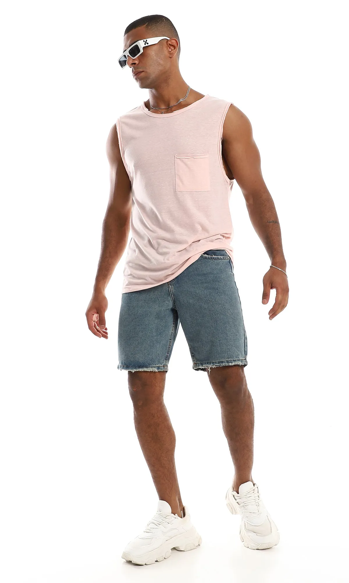 98922 Slip On Cotton Tank Top With Side Pocket - Light Simon