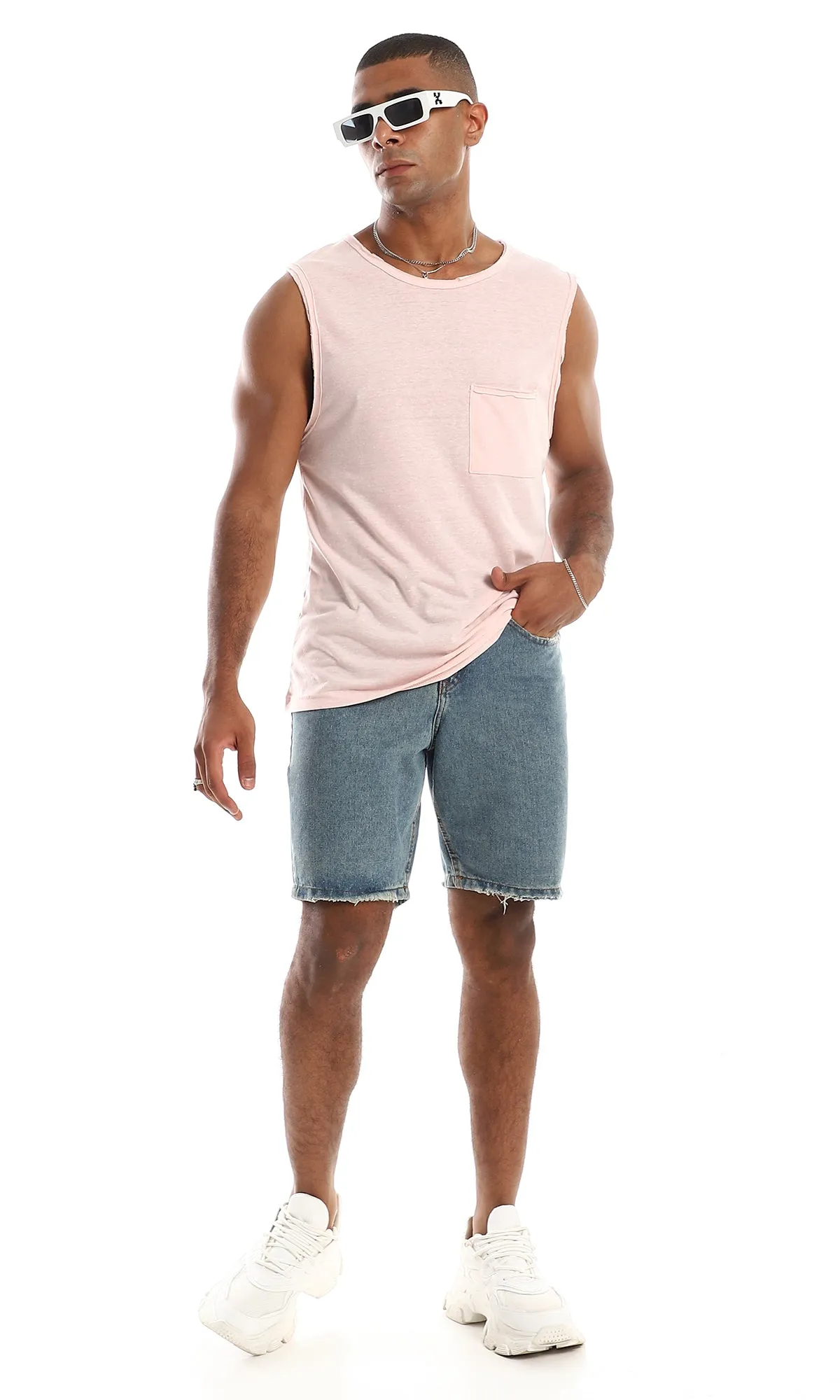 98922 Slip On Cotton Tank Top With Side Pocket - Light Simon