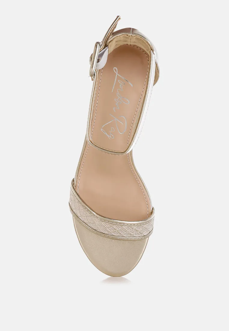 Ninto Metallic Faux Leather Kitten Heel Sandals