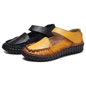 Soft Tanned Cowhide Hand-Stitched Velcro-Close Leather Loafers