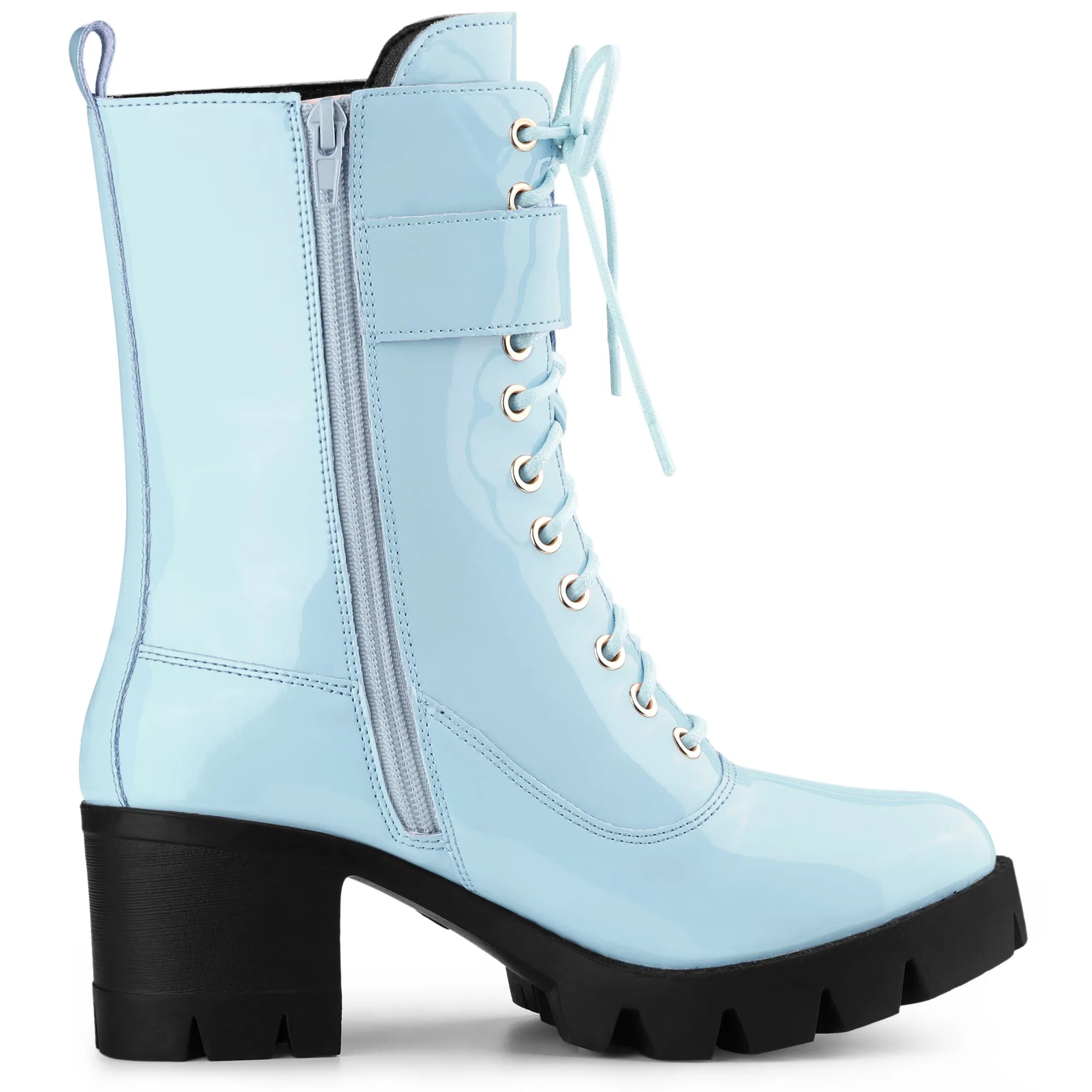 Zip Platform Chunky Heel Combat Boots